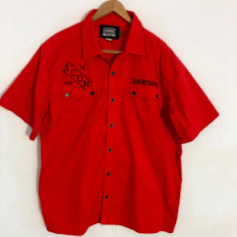 Vintage Icon Motorsport Kingsley Team Shop Shirt Men's 2XL Red Button Up Biker